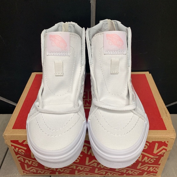 Kids Vans Sk8 Hi Zip White Pink Skate Sneakers - Picture 3 of 6